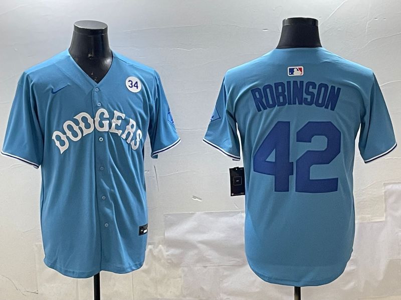 Men Los Angeles Dodgers #42 Robinson Light Blue Joint Name 2025 Nike MLB Jersey style 6->los angeles dodgers->MLB Jersey